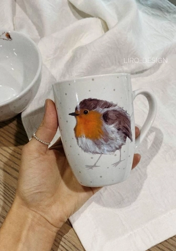 Чашка керамічна з пташкою  (330 мл)