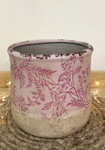 Кашпо вінтажне керамічне (рожевого кольору, 17.5 х 16.5 см)