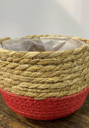 Кошик-кашпо плетений червоний (18 х 18 см)