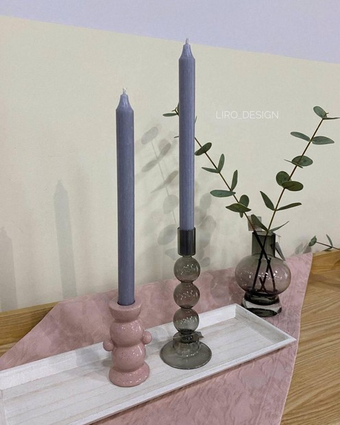 Довга свічка сірого кольору  (28.5 см,d 2 см) byMe