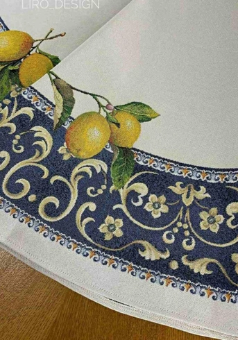 Скатертина гобеленова на круглий стіл з лимонами (D-160 см)
