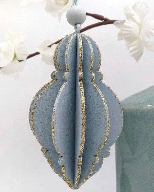 Ялинкова дерев'яна прикраса «3D» (сіро-голуба) Vloria