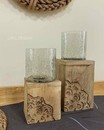 Свічник скляний на дерев'яній основі (10*24*10 см)