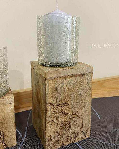Свічник скляний на дерев'яній основі (10*24*10 см) Vloria