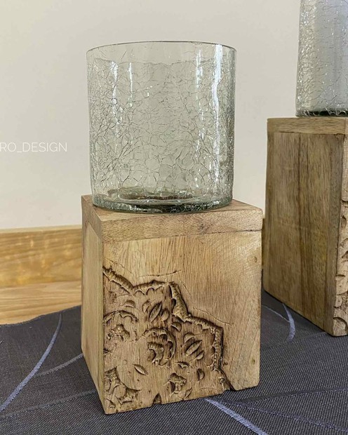 Підсвічник скляний на дерев'яній основі (9*20*9 см) Vloria