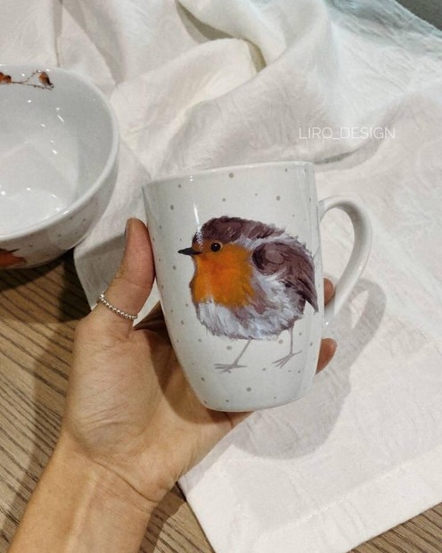 Чашка керамічна з пташкою  (330 мл) Vloria
