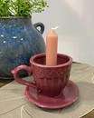 Свічник керамічний вінтажний малиновий (13 х 12 х 8 см)